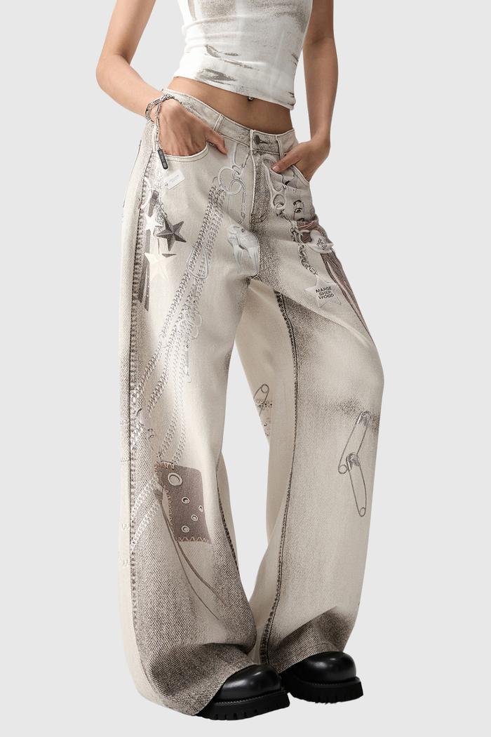 Dijana Star Print Bleached Jeans