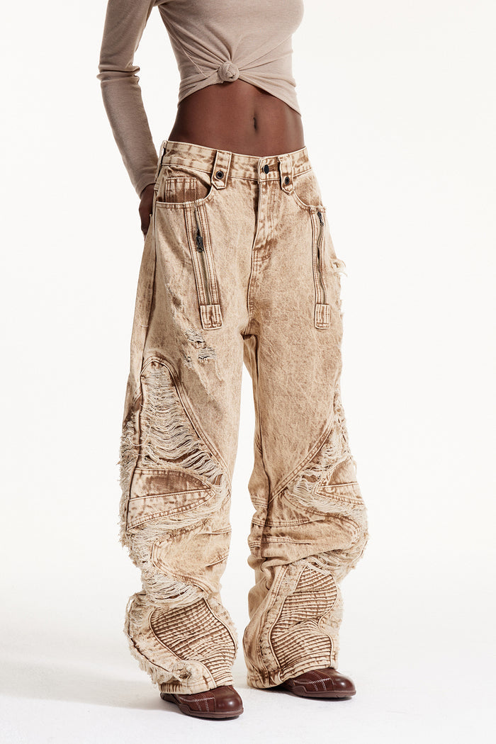 Dimitar Ripped Zipper Jeans