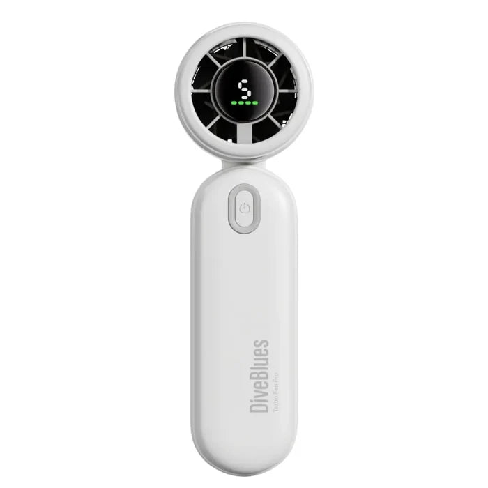 Diveblues Portable Turbo Handheld Fan in white on a white background