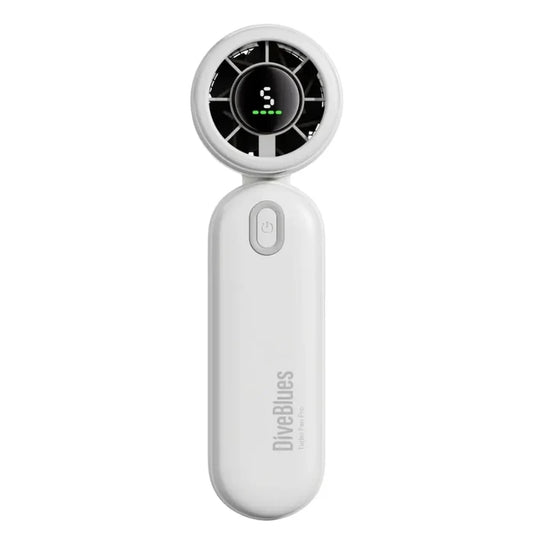 Diveblues Portable Turbo Handheld Fan in white on a white background