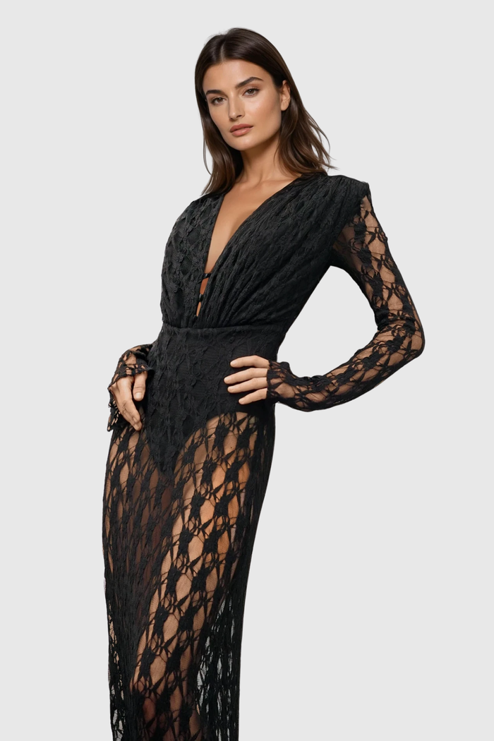 Djehutimose Plunge Lace Maxi Dress