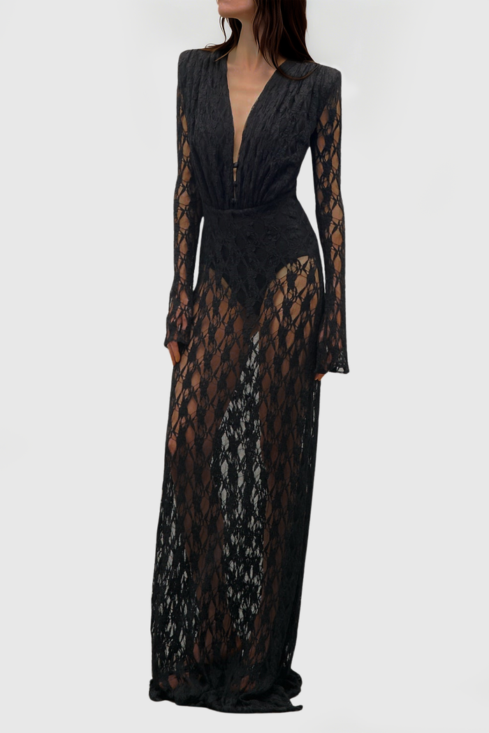 Djehutimose Plunge Lace Maxi Dress