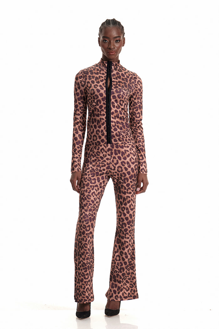 Dobromila Leopard Long Sleeve Bodycon Hook Pants Set