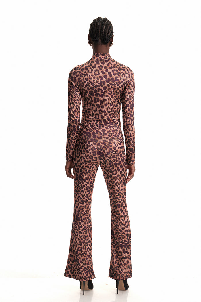 Dobromila Leopard Long Sleeve Bodycon Hook Pants Set
