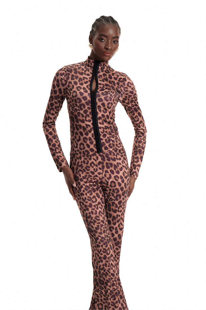 Dobromila Leopard Long Sleeve Bodycon Hook Pants Set