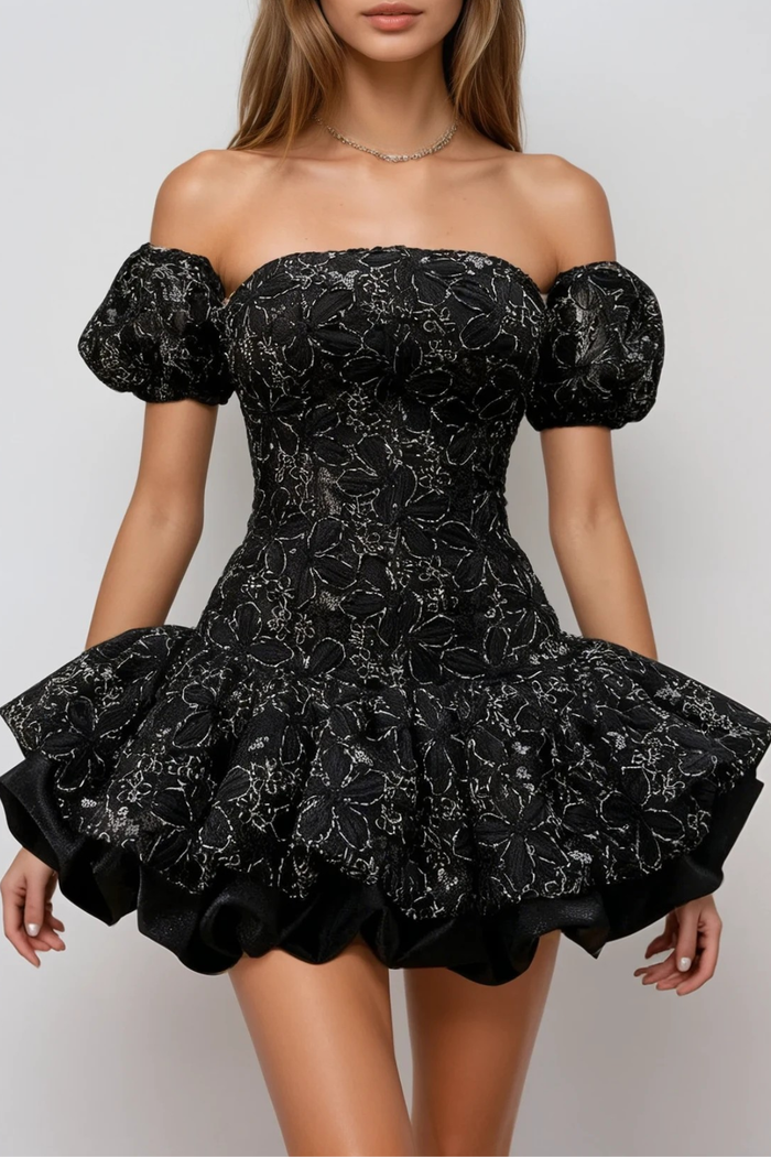 Donagh Strapless Floral Bubble Mini Dress In Black
