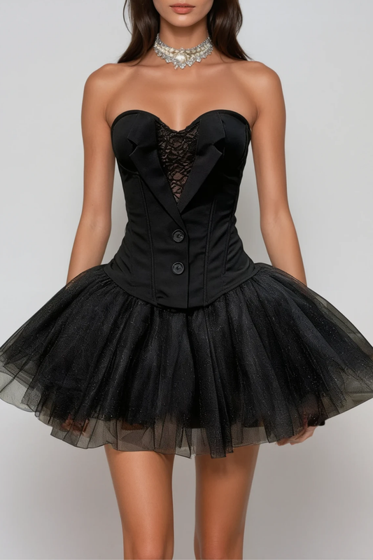 Dorean Strapless Lace Up Puffy Mini Dress