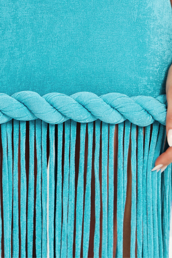 Dorel Halter Neck Twist Fringe Maxi Dress In Blue