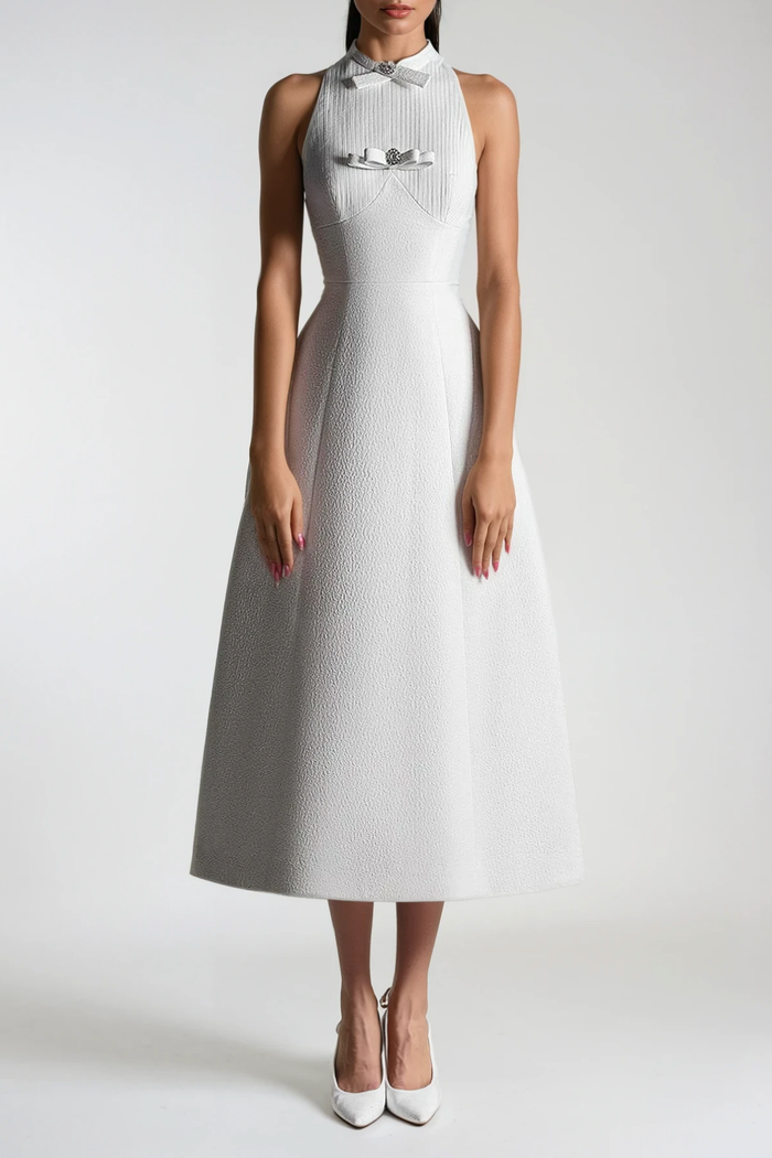 Doretta Sleeveless Embellished Bow Midi Dress