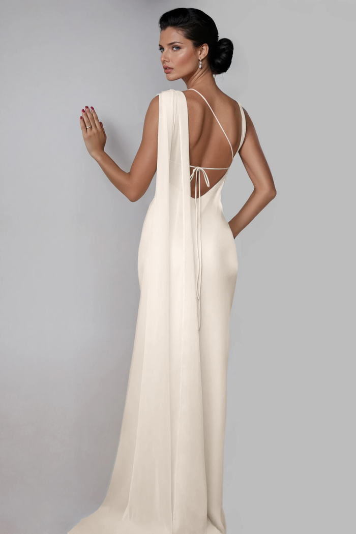 Doria Backless Satin Scarf Maxi Dress In White