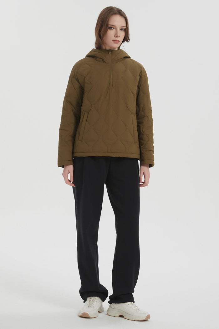 Orolay Puffer Jacket Half Zip Hoodies Coat #color_coffee