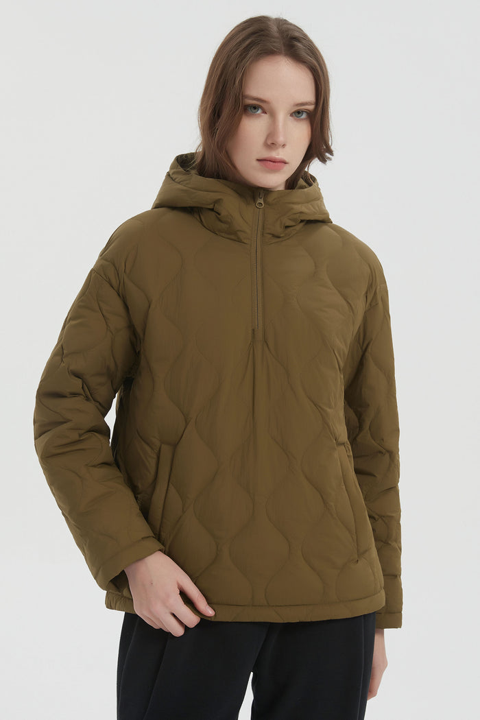 Orolay Puffer Jacket Half Zip Hoodies Coat #color_coffee