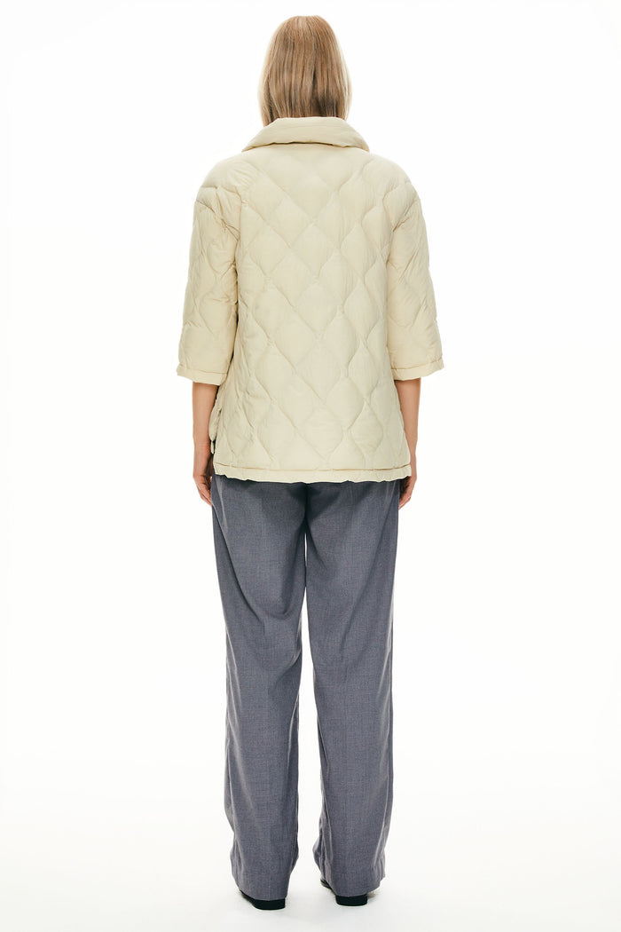 Orolay Puffer Jacket Three-quarter Sleeves Lightweight Oversized #color_beige