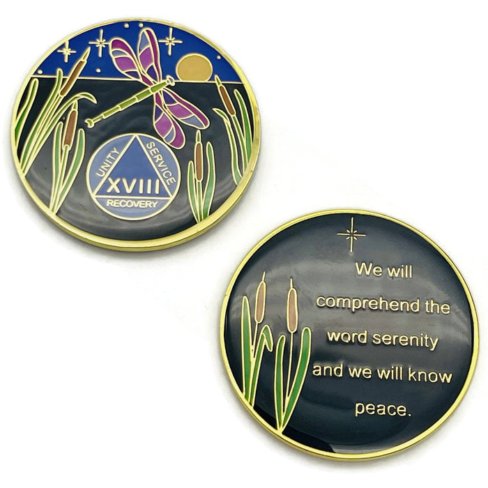 Dragonfly 9th Step 18 Year Specialty AA Recovery Medallion - Tri-Plated Eighteen Year Chip/Coin