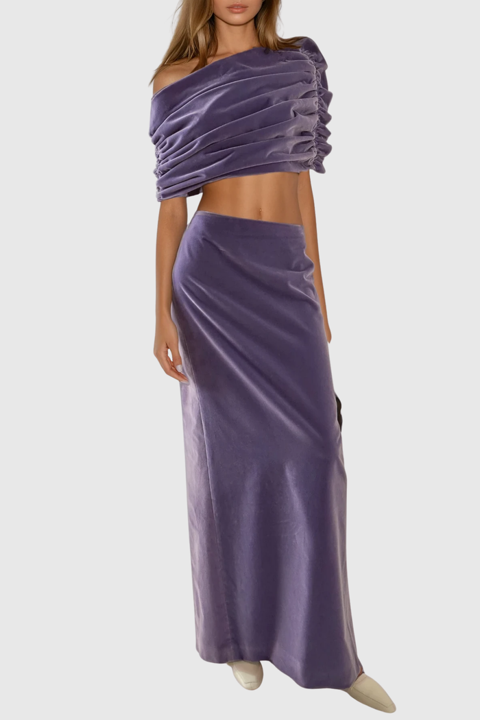 Drahomir Crop Ruch Velvet Skirt Set