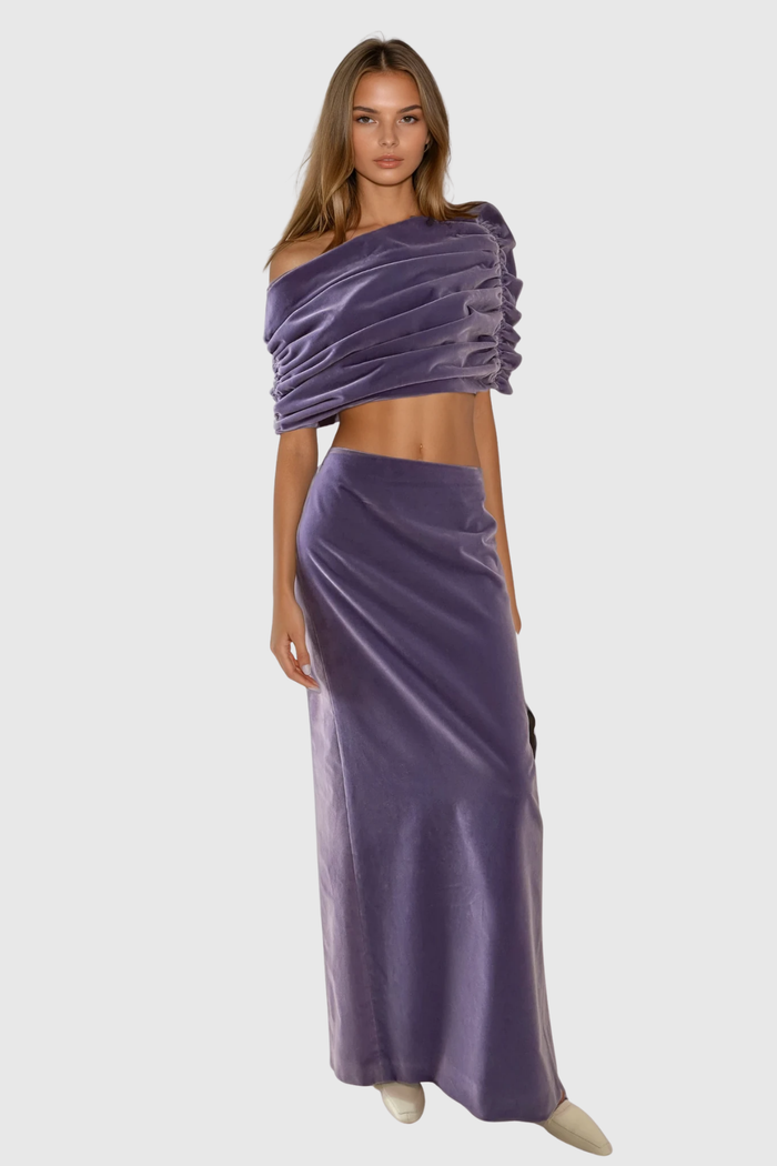 Drahomir Crop Ruch Velvet Skirt Set