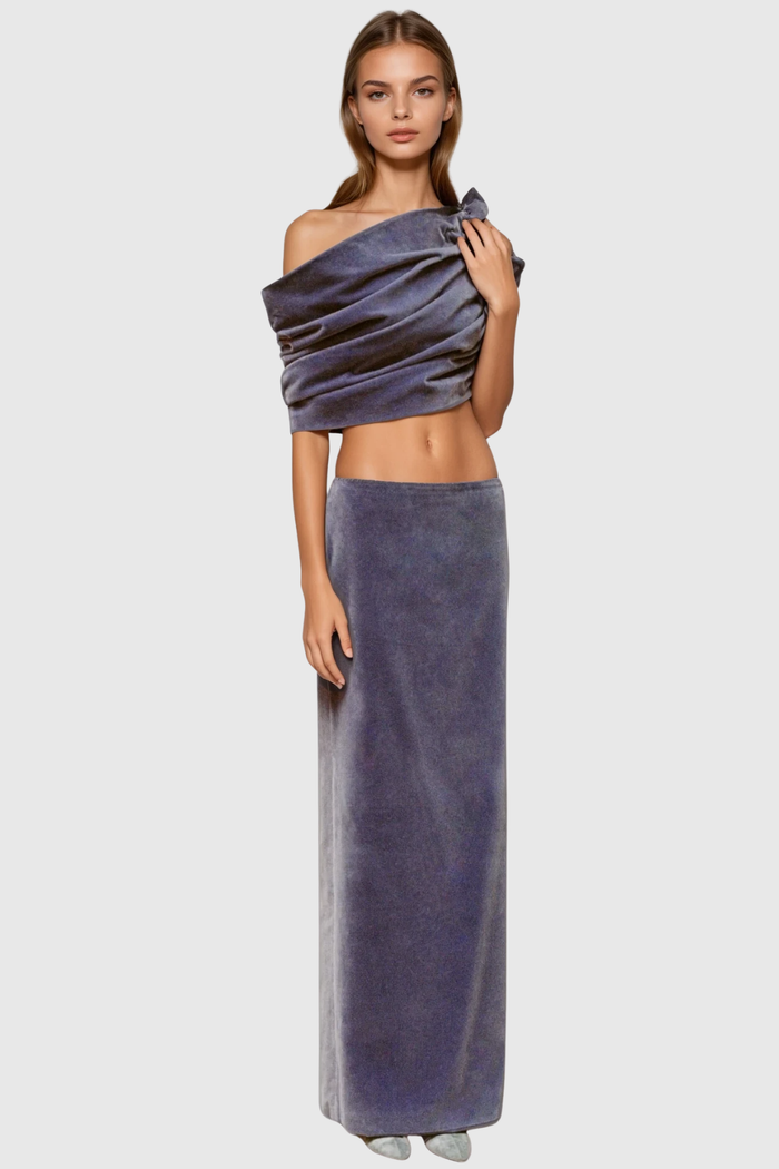 Drahomir Crop Ruch Velvet Skirt Set