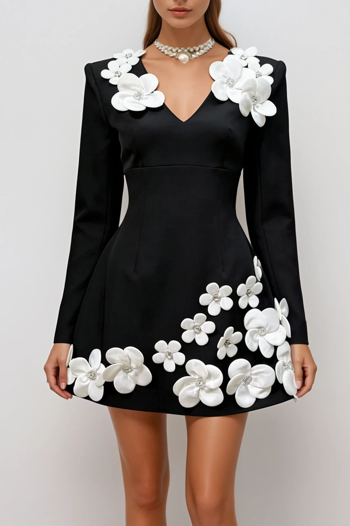 Drake Long Sleeve Flower Mini Dress
