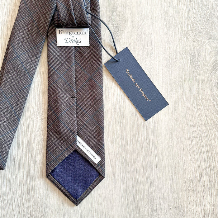 Drake's X Kingsman Prince Of Wales Check Dark Grey Wool Tie - House Of Huntington