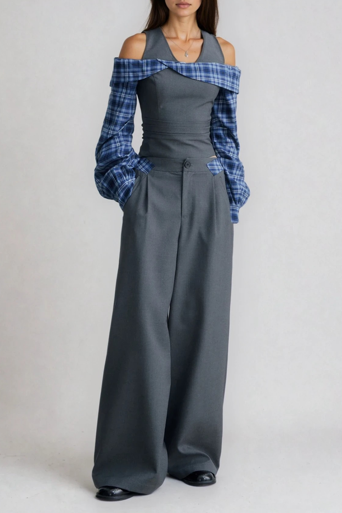 Drogo Halter Neck Grid Pants Set