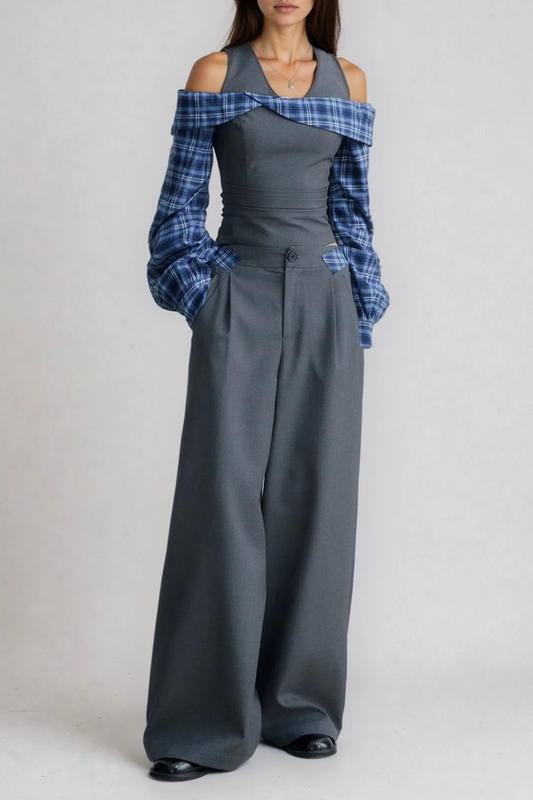 Drogo Halter Neck Grid Pants Set