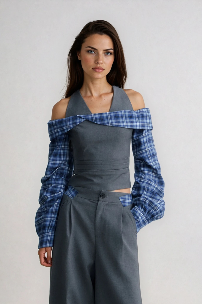 Drogo Halter Neck Grid Pants Set