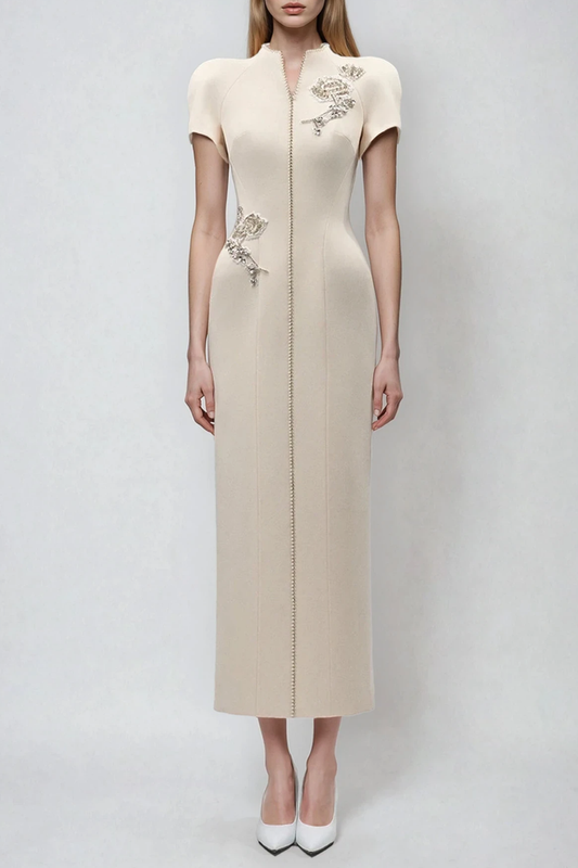 Dror Embroidered Floral Qipao Maxi Dress