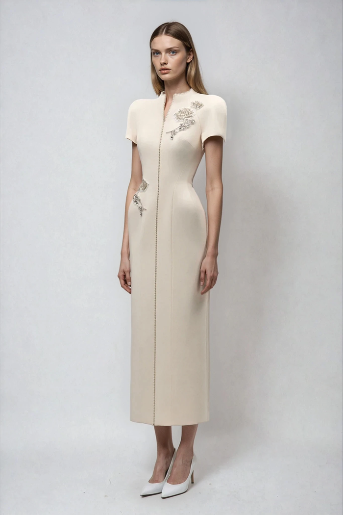 Dror Embroidered Floral Qipao Maxi Dress