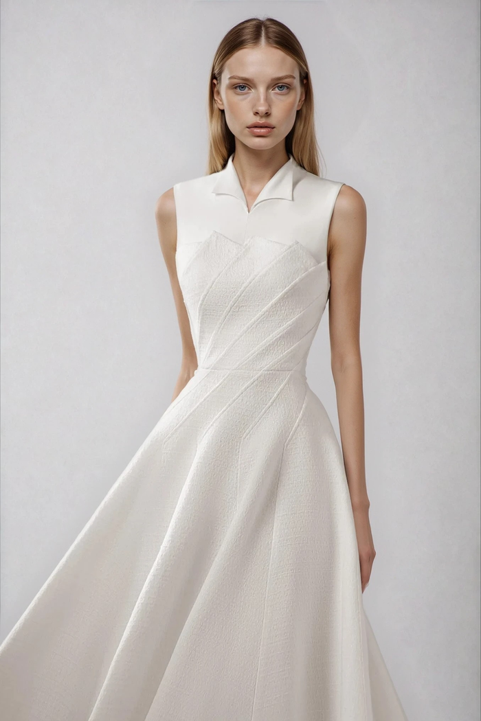 Drorit Lapel Sleeveless Flared Midi Dress