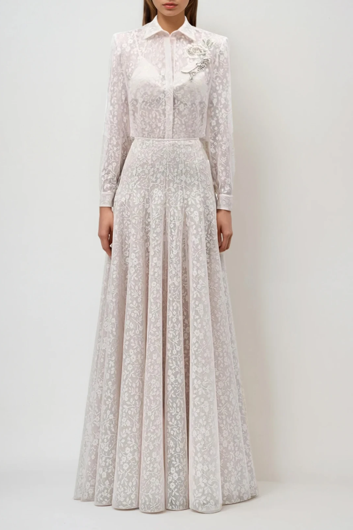 Du Embroidered Floral Lace Skirt Set