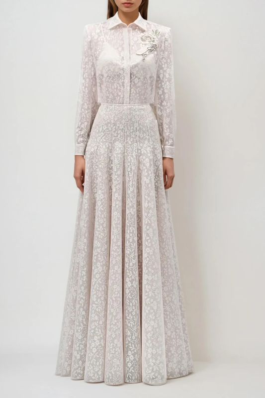 Du Embroidered Floral Lace Skirt Set