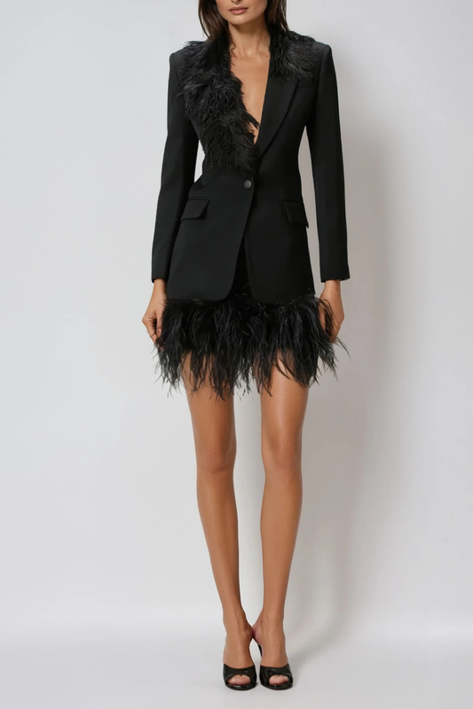 Dumitru Plunge Fringe Blazer