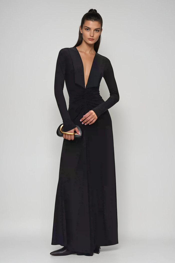 Durans Plunge Ruch Maxi Dress
