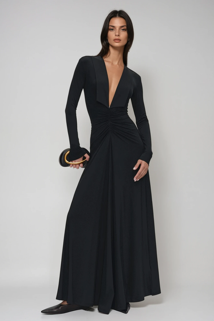 Durans Plunge Ruch Maxi Dress