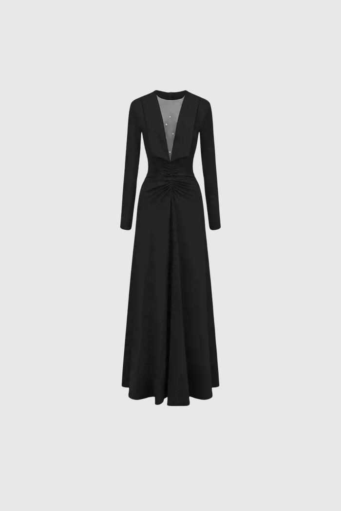 Durans Plunge Ruch Maxi Dress