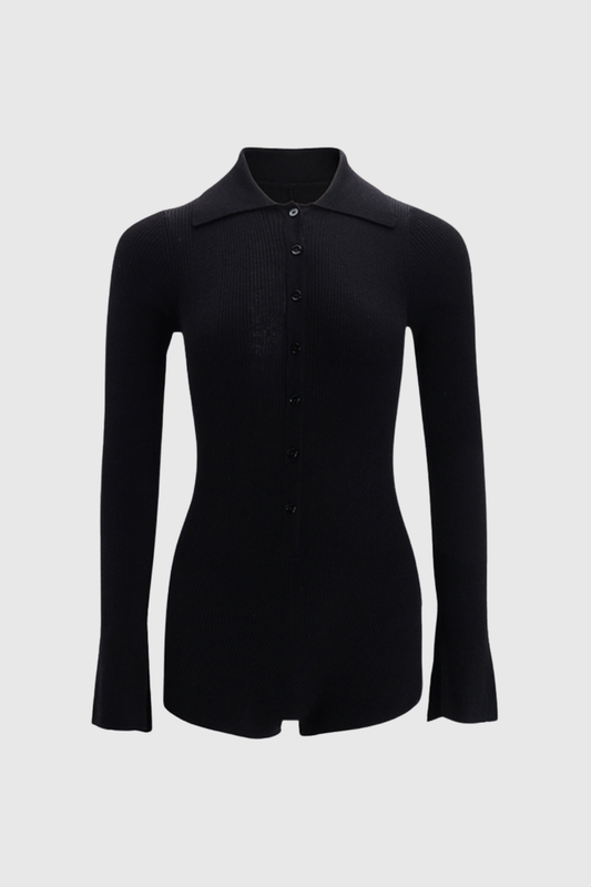 Duru Lapel Knit Bodysuit In Black