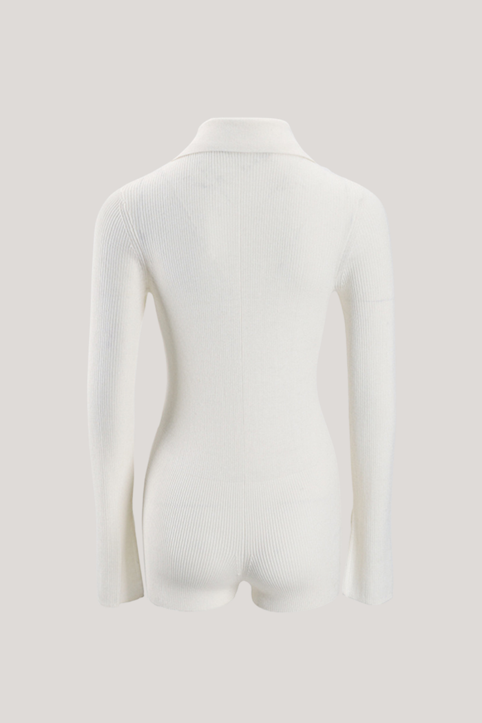 Duru Lapel Knit Bodysuit In White