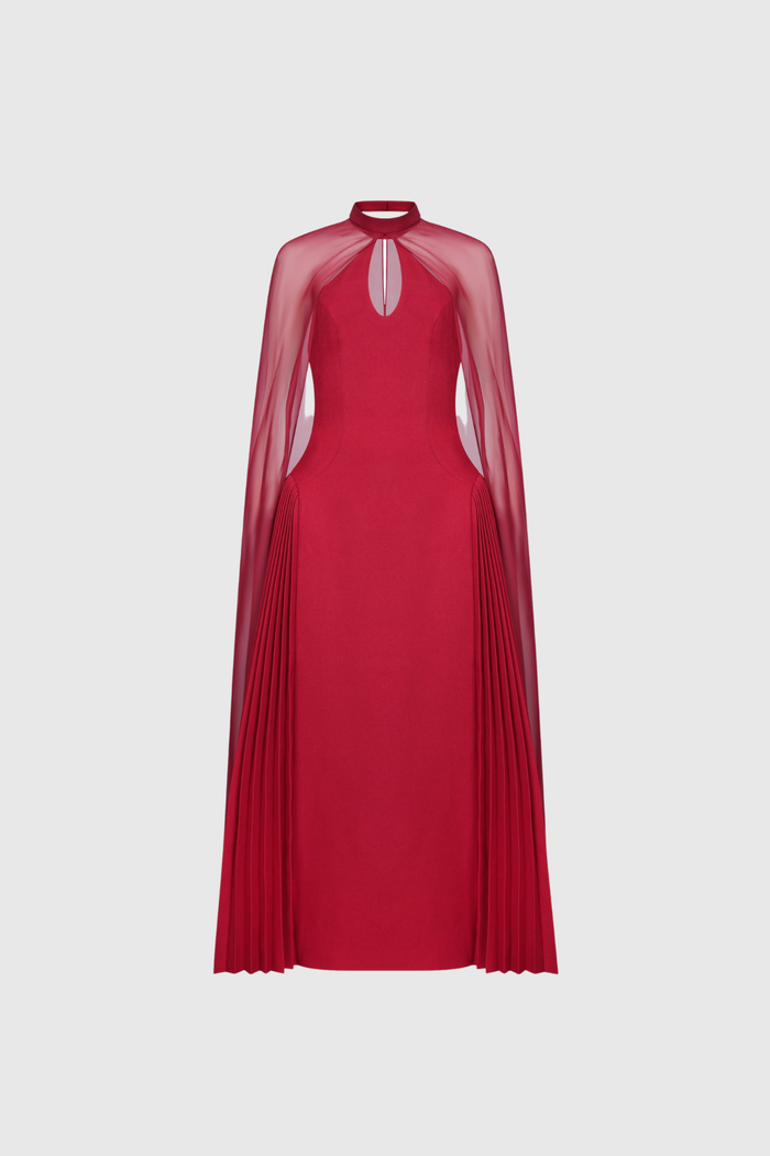 Dusana Pleated Mesh Shawl Maxi Dress