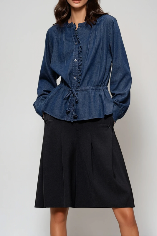 Duuk Ruffle Drawstring Denim Top
