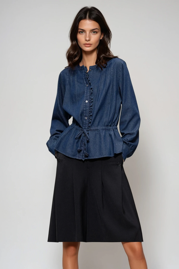 Duuk Ruffle Drawstring Denim Top