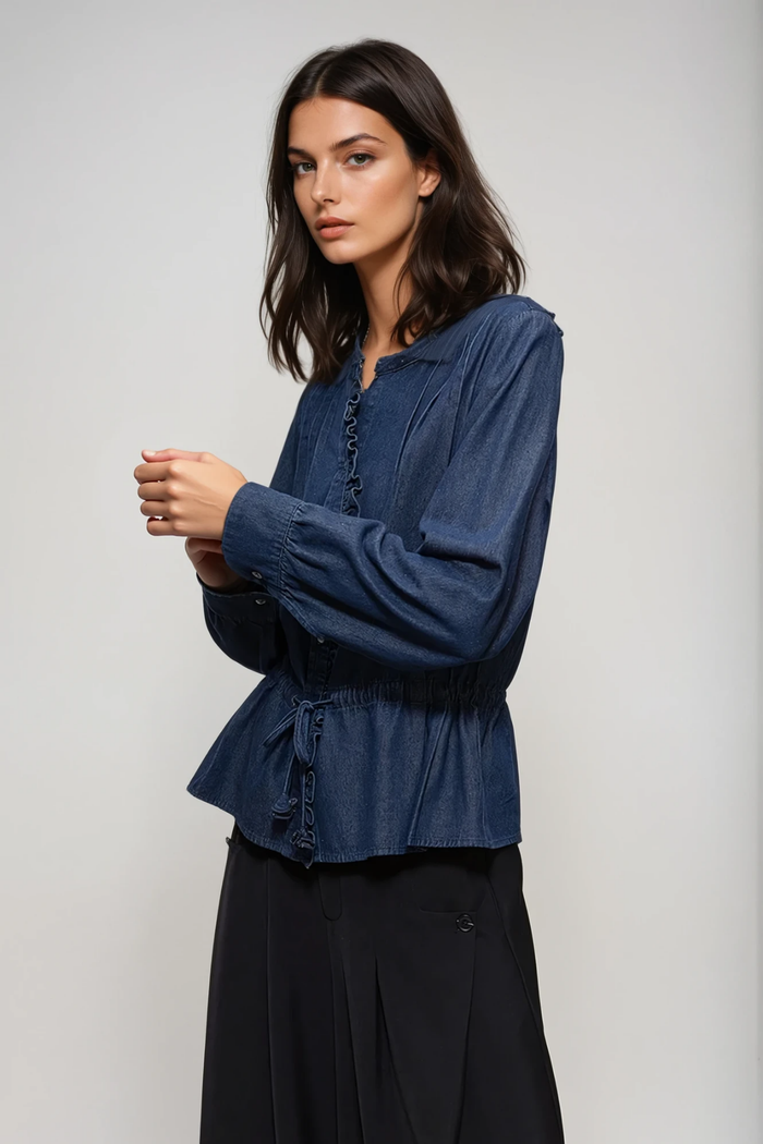 Duuk Ruffle Drawstring Denim Top