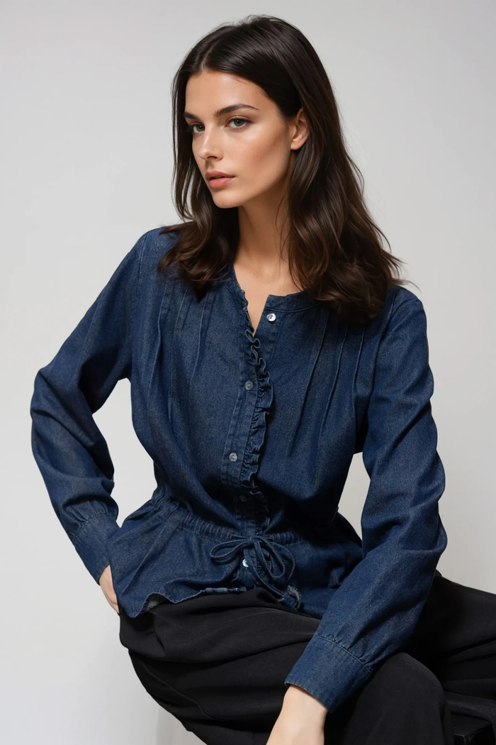 Duuk Ruffle Drawstring Denim Top