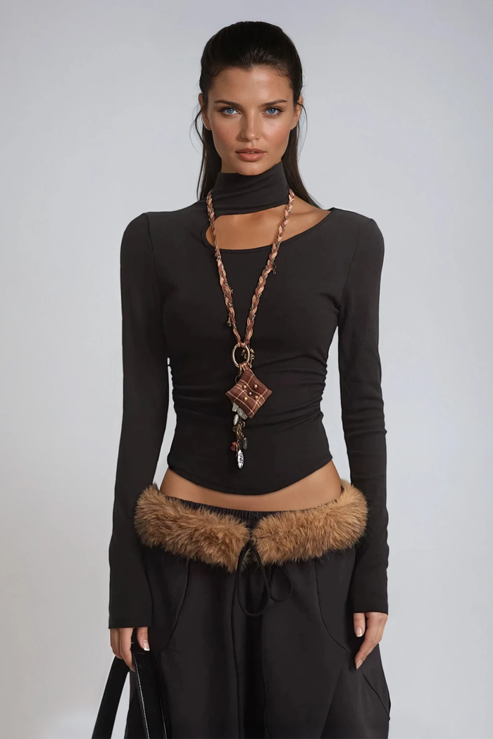 Dwayne Asymmetric Bodycon Top In Black