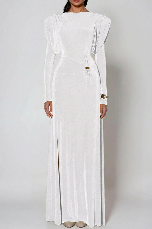Dymphna Asymmetric Ruch Maxi Dress In White