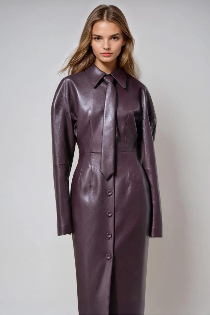 Dzvonimir Leather Button Up Maxi Dress