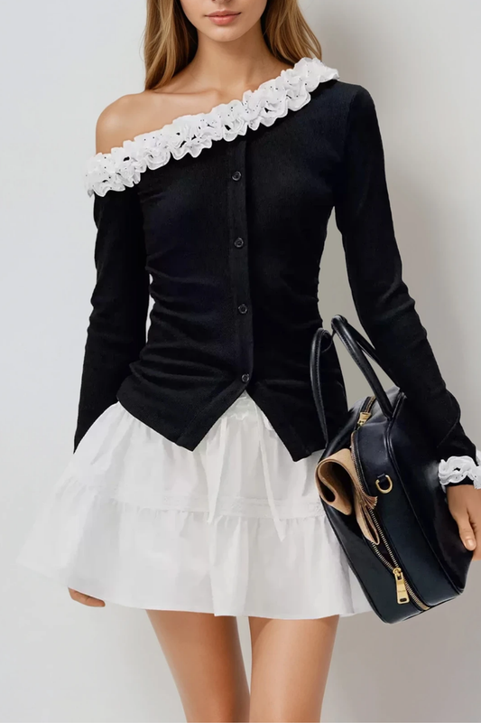 Dzvonko One Shoulder Dot Flower Top