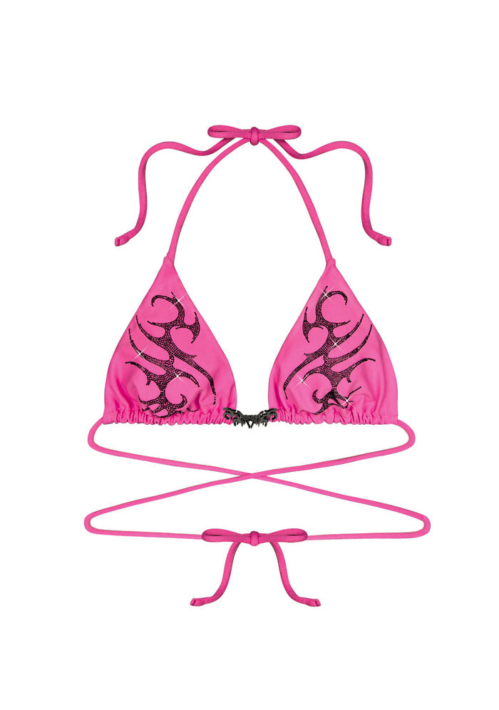 EDGE RHINESTONE TRIANGLE BIKINI TOP HOT PINK