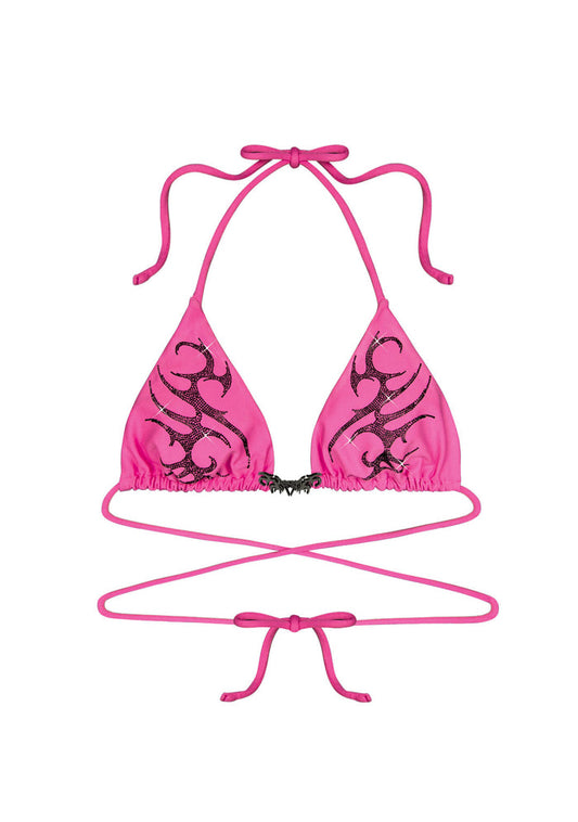 EDGE RHINESTONE TRIANGLE BIKINI TOP HOT PINK