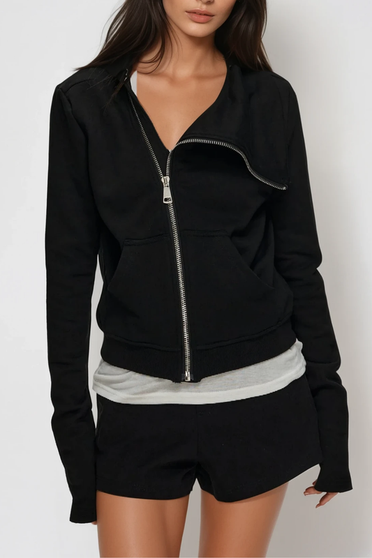 Edvards Asymmetric Zipper Hooded Jacket In Black