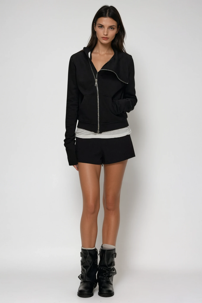 Edvards Asymmetric Zipper Hooded Jacket In Black